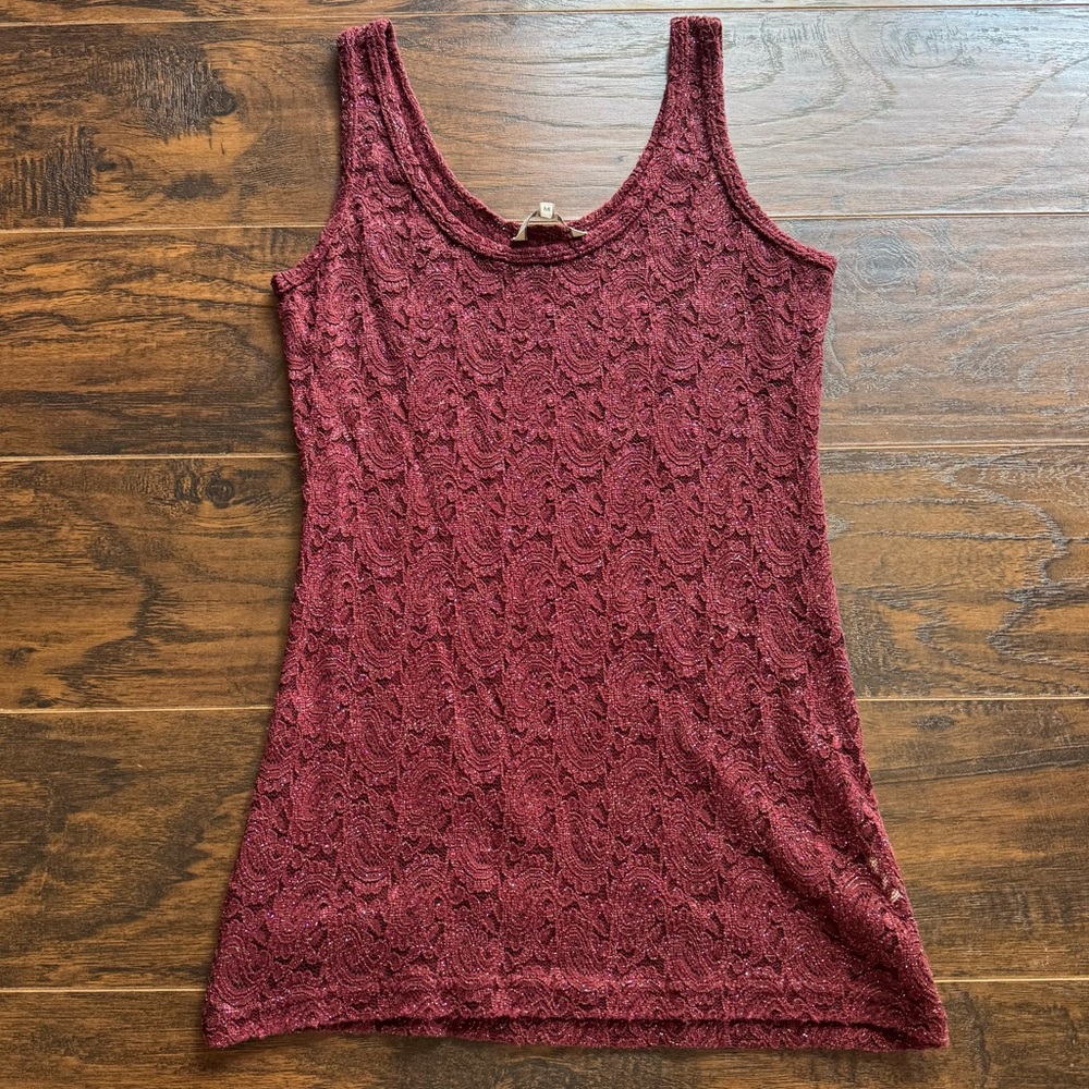 BKE Burgundy Glitter Lace Tank Top Women's Size M